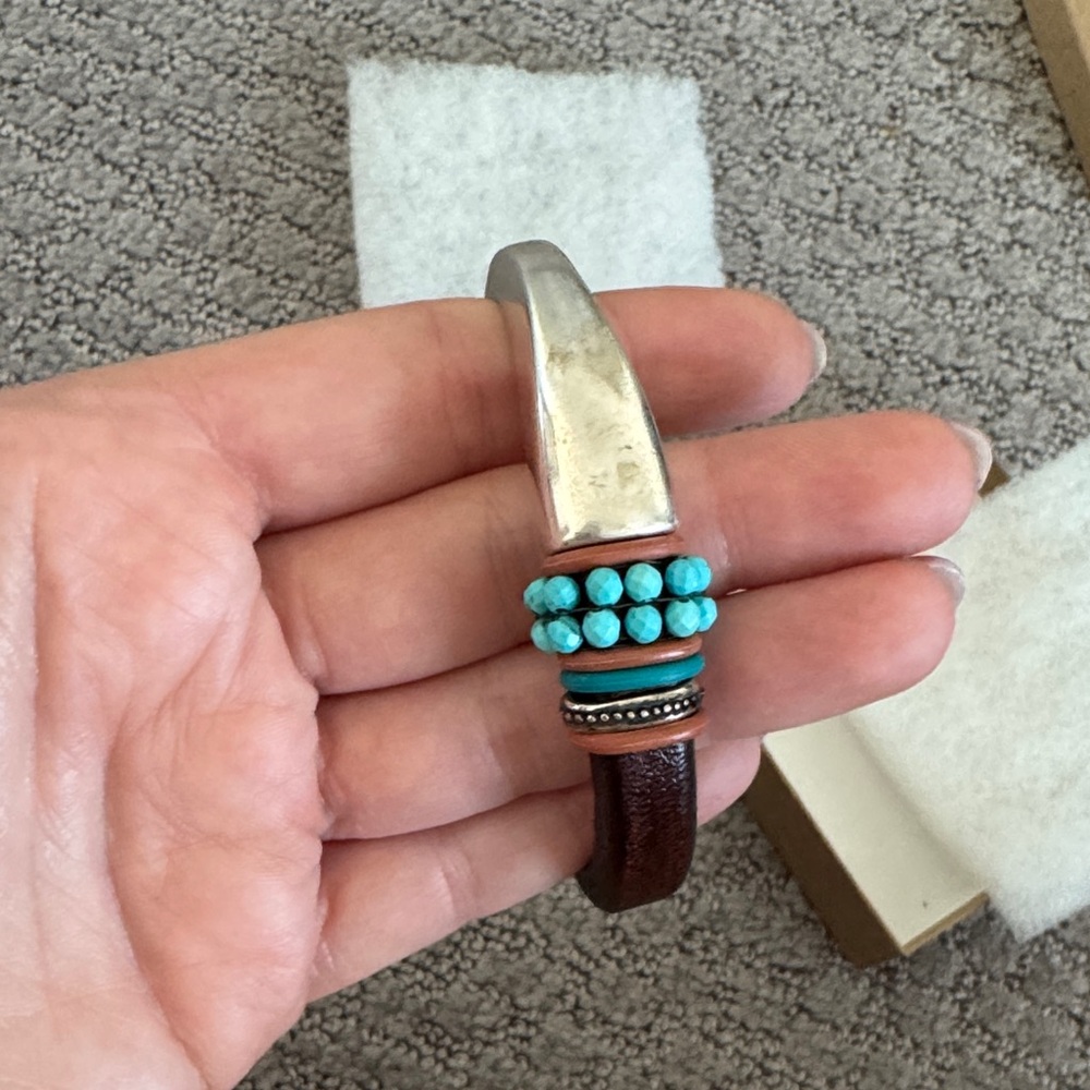 Silver and Brown Bracelet with Turquoise Accents - Picture 2 of 3
